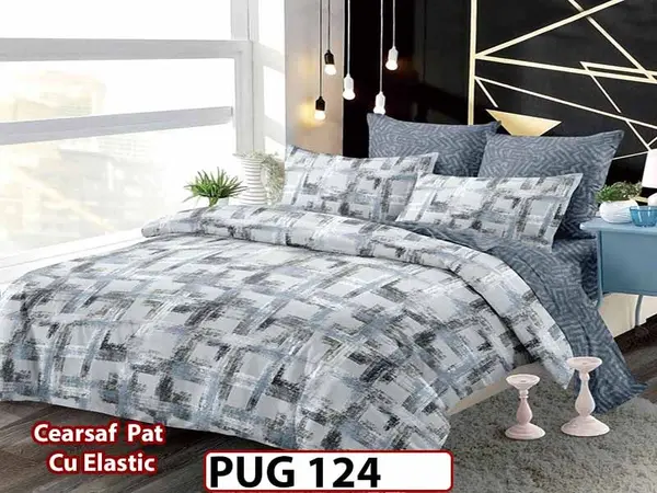 Lenjerie din finet 6 piese si cearceaf cu elastic - PUG 124