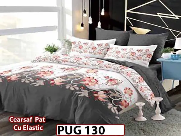 Lenjerie din finet 6 piese si cearceaf cu elastic - PUG 130