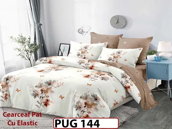 Lenjerie din finet 6 piese si cearceaf cu elastic - PUG 144