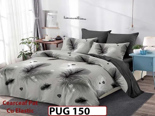 Lenjerie din finet 6 piese si cearceaf cu elastic - PUG 150