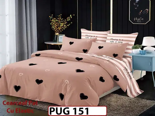 Lenjerie din finet 6 piese si cearceaf cu elastic - PUG 151