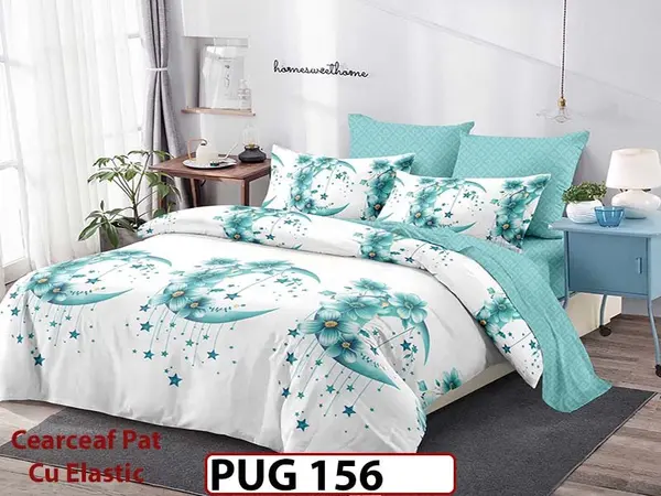 Lenjerie din finet 6 piese si cearceaf cu elastic - PUG 156