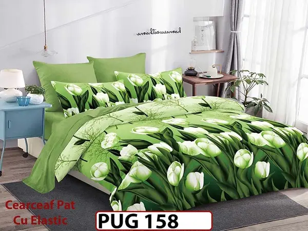 Lenjerie din finet 6 piese si cearceaf cu elastic - PUG 158