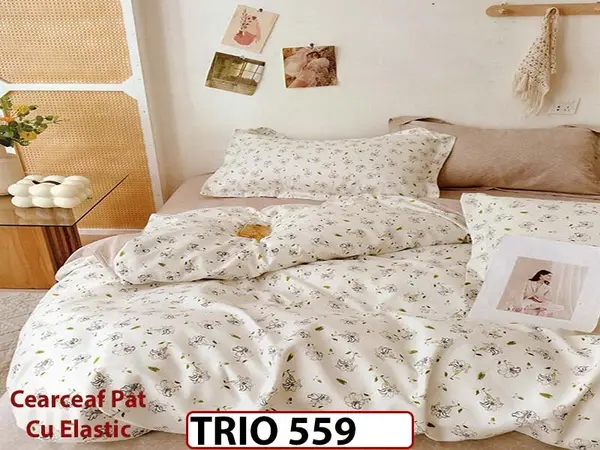 Lenjerie din FINET cu 6 piese cu cearceaf elastic - TRIO559