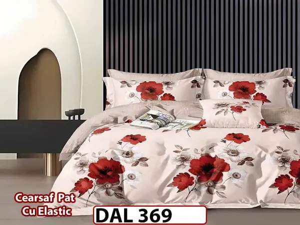Lenjerie din finet cu 6 piese si cearceaf cu Elastic - DAL369