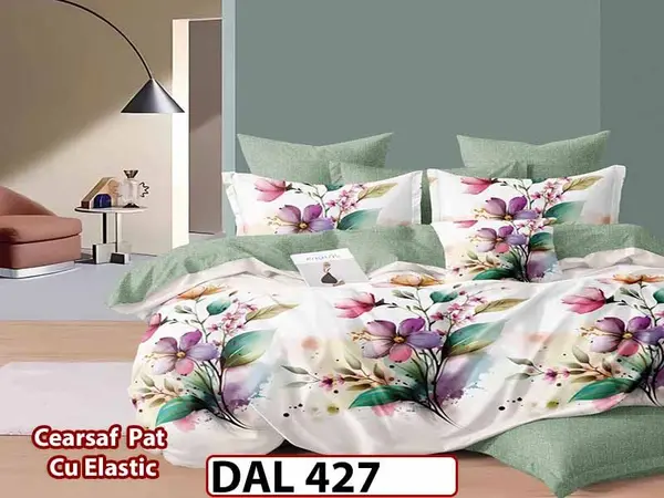 Lenjerie din finet cu 6 piese si cearceaf cu Elastic - DAL427