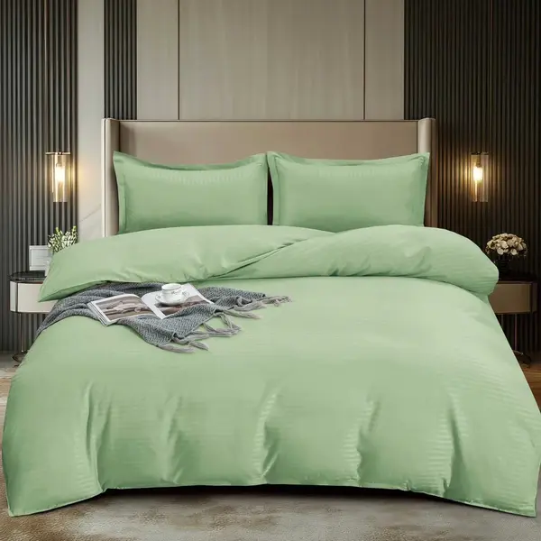 Lenjerie HoReCa, pat dublu, Damasc Finetat Deluxe, 4 piese, Pucioasa, Verde deschis