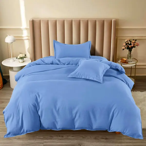 Lenjerie pat 1 PERSOANA, BUMBAC FINET, 4 piese, cu ELASTIC, Bleu