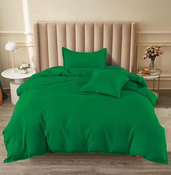 Lenjerie pat 1 PERSOANA, BUMBAC FINET, 4 piese, cu ELASTIC, Verde smarald
