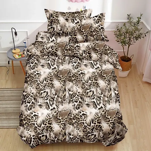 Lenjerie pat 1 PERSOANA, FINET, 4 piese, Bej, animal print, abastract