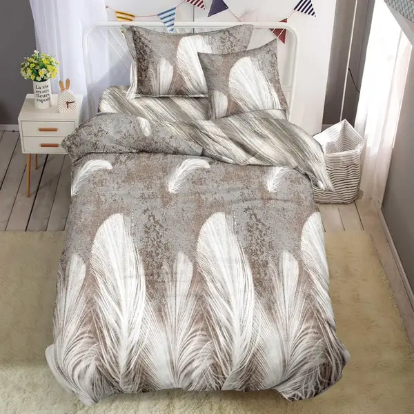 Lenjerie pat 1 PERSOANA, FINET, 4 piese, Bej, pene