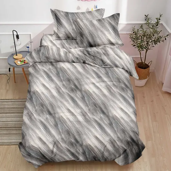 Lenjerie pat 1 PERSOANA, FINET, 4 piese, Gri, Bej, abstract