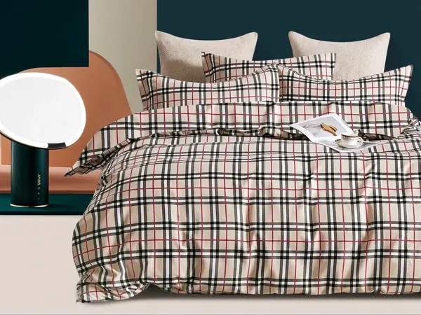 Lenjerie pat 1 PERSOANA, FINET, 4 piese, Jojo Home, Bej-Negru, carouri, dungi