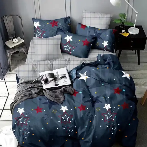 Lenjerie pat 1 PERSOANA, FINET, 4 piese, Jojo Home, Bleumarin-Multicolor, stelute