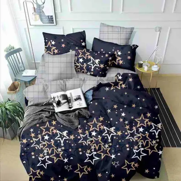 Lenjerie pat 1 PERSOANA, FINET, 4 piese, Jojo Home, Bleumarin, stelute