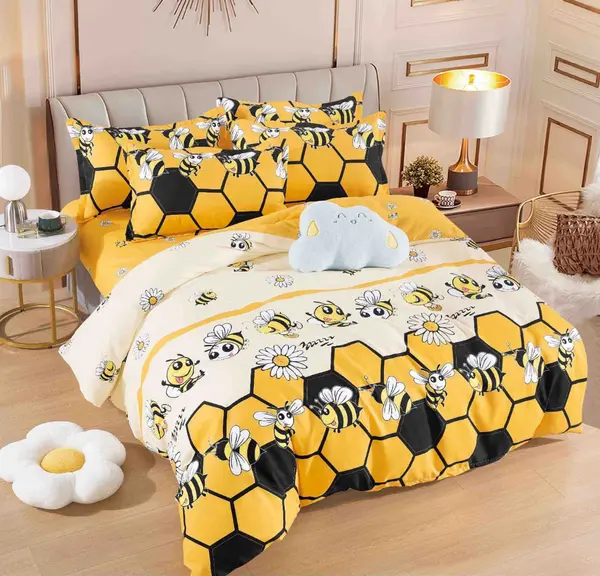 Lenjerie pat 1 PERSOANA, FINET, 4 piese, Jojo Home, Galben, Fagure, Albinute