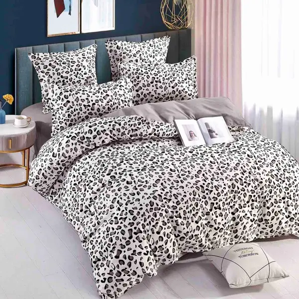 Lenjerie pat 1 PERSOANA, FINET, 4 piese, Jojo Home, Gri, Animal Print