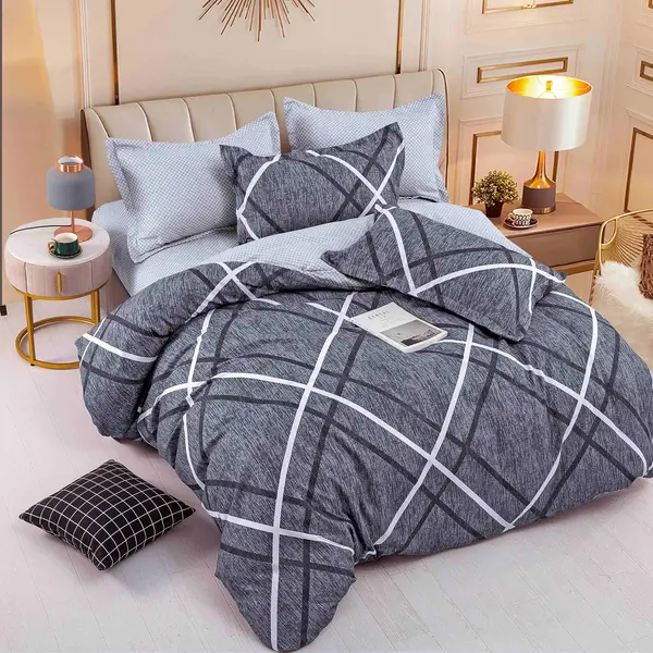 Lenjerie pat 1 PERSOANA, FINET, 4 piese, Jojo Home, Gri, dungi