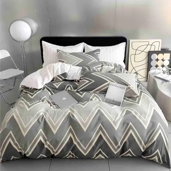 Lenjerie pat 1 PERSOANA, FINET, 4 piese, Jojo Home, Gri, Zig-Zag
