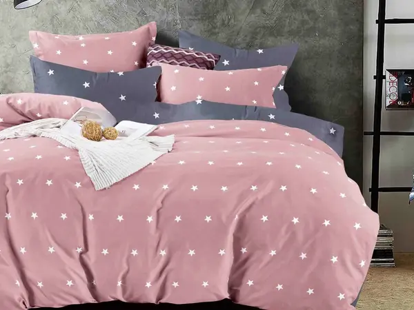 Lenjerie pat 1 PERSOANA, FINET, 4 piese, Jojo Home, Roz-Gri, stelute