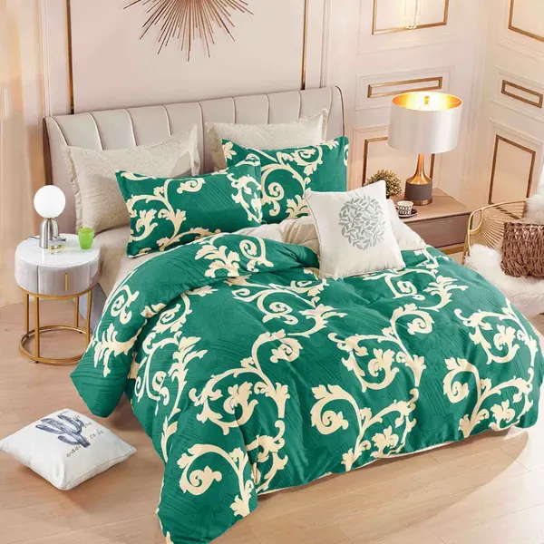 Lenjerie pat 1 PERSOANA, FINET, 4 piese, Jojo Home, Verde, Bej, Model Elegant
