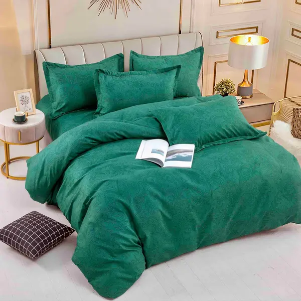 Lenjerie pat 1 PERSOANA, FINET, 4 piese, Jojo Home, Verde, model floral