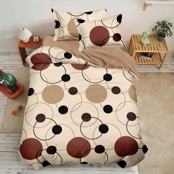 Lenjerie pat 1 PERSOANA, FINET, 4 piese, Maro, buline