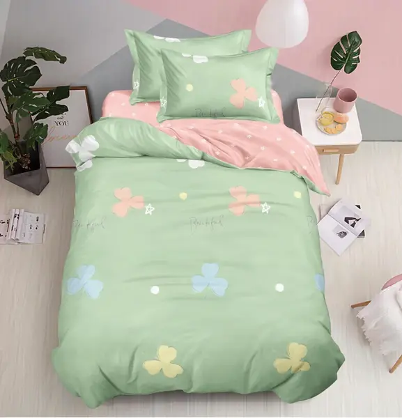 Lenjerie pat 1 PERSOANA, FINET, 4 piese, Verde, Trifoi