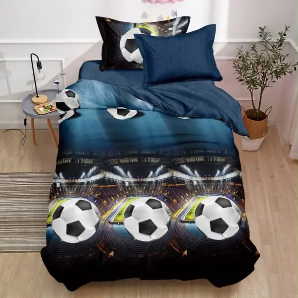 Lenjerie pat 140x200cm 4 piese cu ELASTIC - 3 Bucati 219 Lei - Albastru fotbal