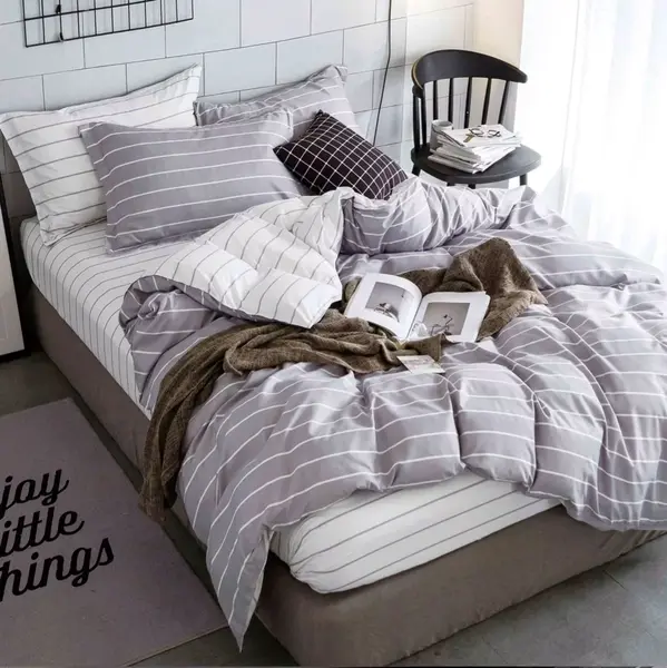 Lenjerie pat 140x200cm 4 piese cu ELASTIC - 3 Bucati 219 Lei - Gri dungi
