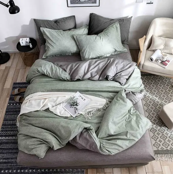 Lenjerie pat 140x200cm 4 piese cu ELASTIC - 3 Bucati 219 Lei - Gri-Verde