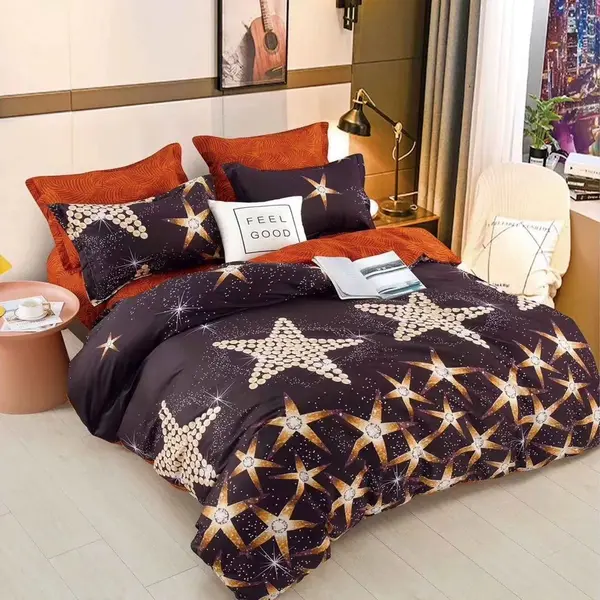 Lenjerie pat 140x200cm 4 piese cu ELASTIC - 3 Bucati 219 Lei - Negru stelute