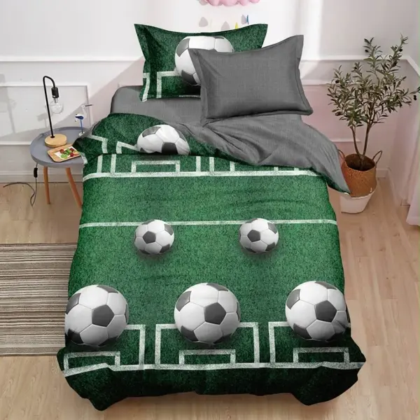 Lenjerie pat 140x200cm 4 piese cu ELASTIC - 3 Bucati 219 Lei - Verde fotbal