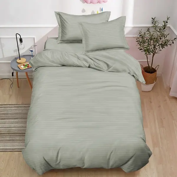 Lenjerie pat 140x200cm, Damasc Finetat, 4 piese, cu ELASTIC, Grej
