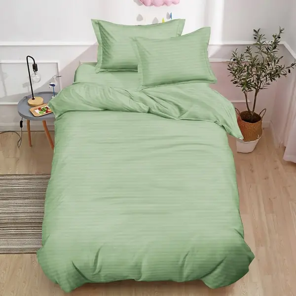 Lenjerie pat 140x200cm, Damasc Finetat, 4 piese, cu ELASTIC, Verde