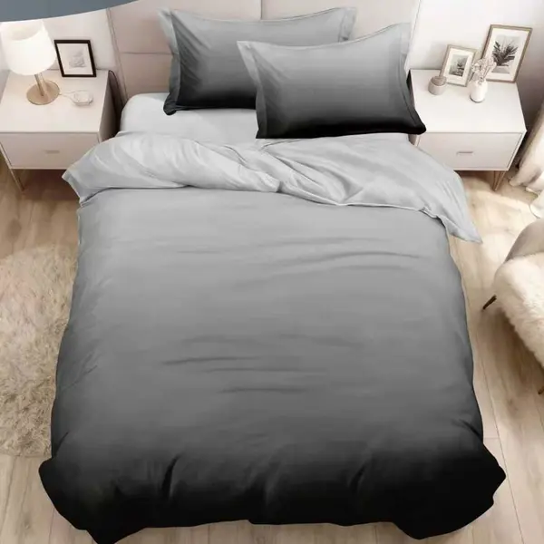 Lenjerie pat 140x200cm, FINET, 4 piese, cu ELASTIC, Gri, degrade