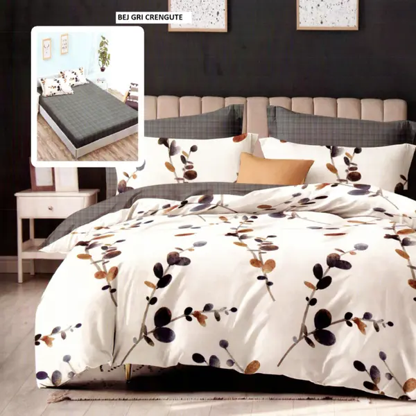 Lenjerie pat cu husa FINET (6 piese) bej gri crengute 180x200 cm, Ralex | 1 buc