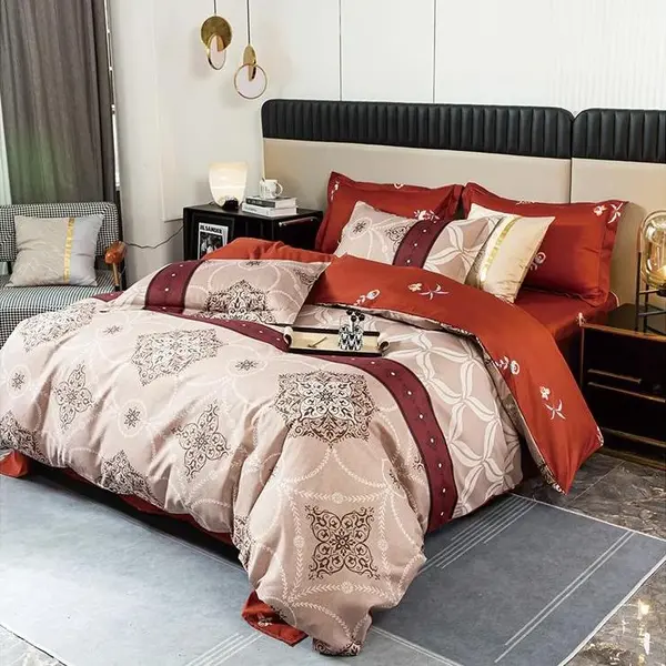 Lenjerie pat dublu bumbac satinat - 3 Bucati 219 Lei - Bej oriental
