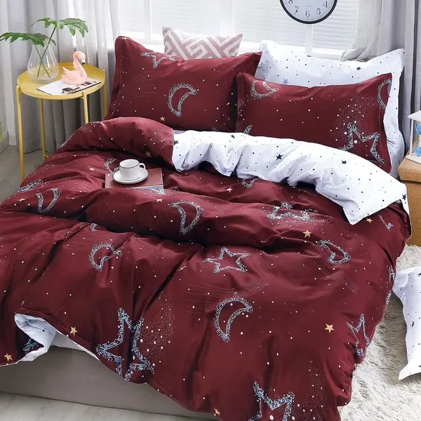 Lenjerie pat dublu bumbac satinat - 3 Bucati 219 Lei - Grena stelute