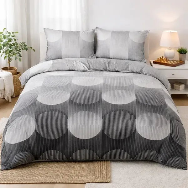 Lenjerie pat dublu bumbac satinat - 3 Bucati 219 Lei - Gri abstract