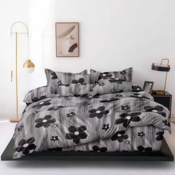 Lenjerie pat dublu bumbac satinat - 3 Bucati 219 Lei - Gri flori