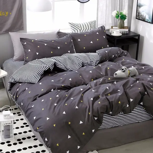 Lenjerie pat dublu bumbac satinat - 3 Bucati 219 Lei - Gri forme geometrice