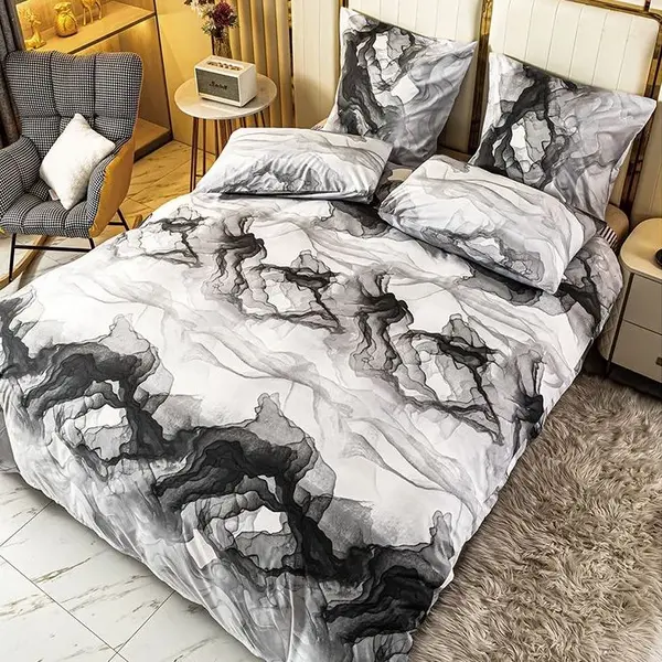 Lenjerie pat dublu bumbac satinat - 3 Bucati 219 Lei - Gri marmura