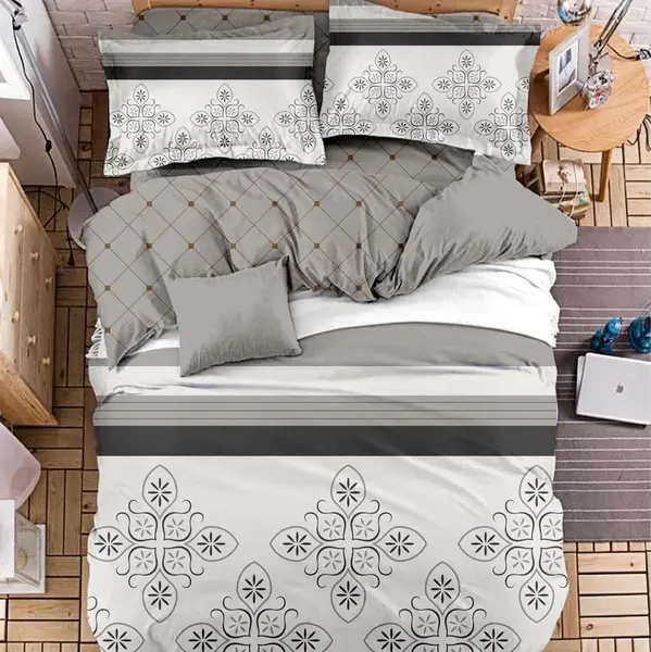 Lenjerie pat dublu bumbac satinat - 3 Bucati 219 Lei - Gri model clasic