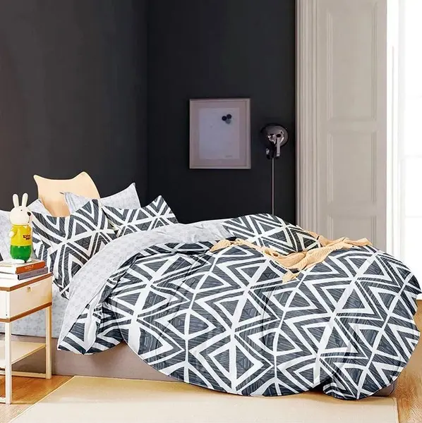 Lenjerie pat dublu bumbac satinat - 3 Bucati 219 Lei - Gri romburi