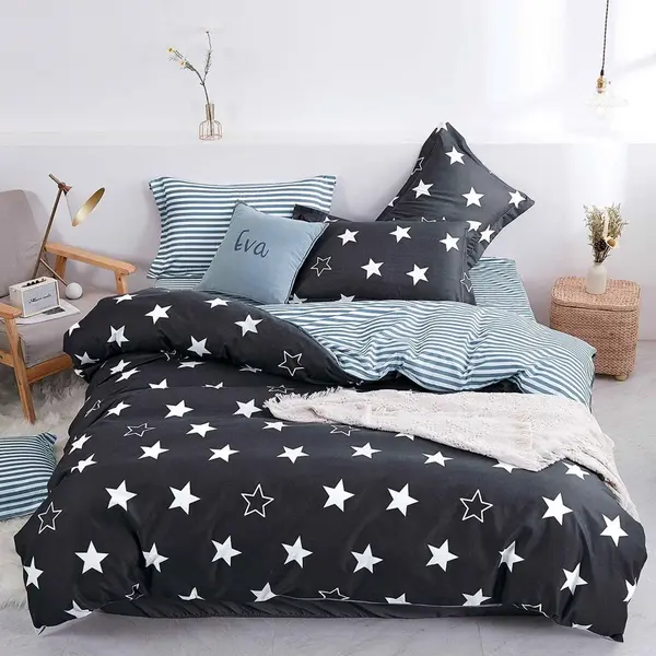 Lenjerie pat dublu bumbac satinat - 3 Bucati 219 Lei - Gri stelute