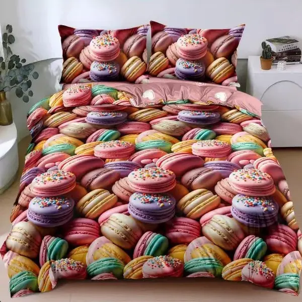 Lenjerie pat dublu bumbac satinat - 3 Bucati 219 Lei - Multicolor macarons