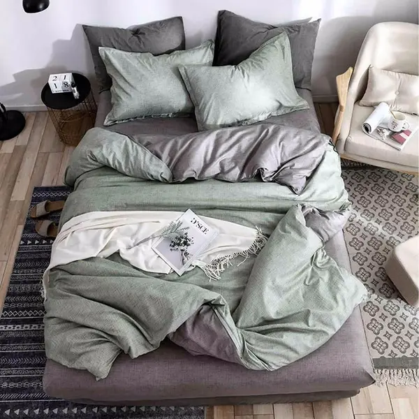 Lenjerie pat dublu, bumbac satinat, cearsaf clasic, 4 piese, Verde