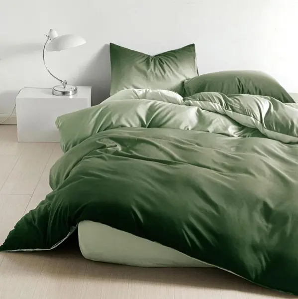 Lenjerie pat dublu, bumbac satinat, cearsaf clasic, 4 piese, Verde