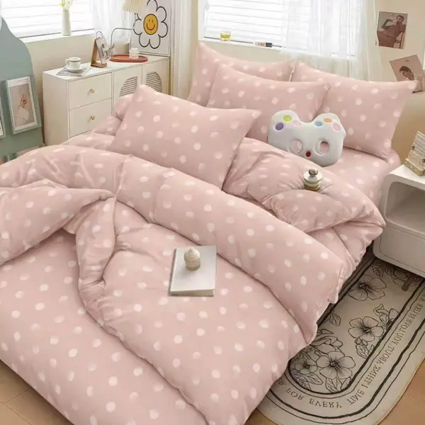 Lenjerie Pat Dublu Cu Elastic Bumbac Satinat - 3 Bucati 219 Lei - Roz buline
